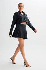 Julianna Cotton Pleated Mini Skirt - Black