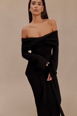 Cameron Off Shoulder Tie Maxi Dress - Black