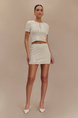 Monroe Embroidered Knit Top - Cream And Ivory