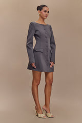 Jolie Boat Neck Suiting Mini Dress - Charcoal Grey