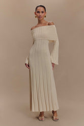 Alonza Long Sleeve Knit Midi Dress - Cream