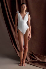 Sybil Plunge One Piece With Bow - Ivory