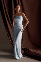 Jasmine Strapless Satin Maxi Dress - Frosted Blue