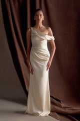 Dalia Off Shoulder Satin Maxi Dress - Blush Gold