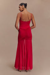 Delaney Slinky And Mesh Maxi Dress - Red