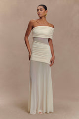 Dallas One Shoulder Mesh Maxi Dress - Ivory
