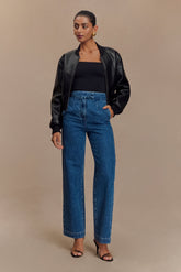 Codi Faux Leather Bomber Jacket - Black