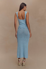 Teagan Floral Hand Crochet Midi Dress - Blue