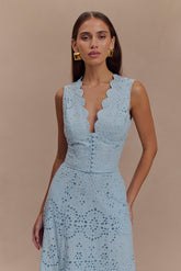 Arla Sleeveless Broderie Top - Pale Cornflower Blue