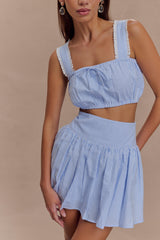 Gretel Sleeveless Crop Top - Blue Pinstripe