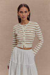 Tanner Striped Knit Cardigan - Nude/White