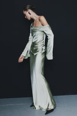 Iris Long Sleeve Satin Maxi Dress - Sage