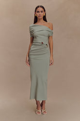 Kendra Scuba Jersey Midi Dress With Hardware - Sage