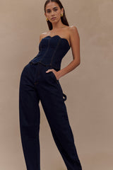 Oakley Strapless Scallop Denim Top - Indigo Blue