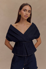 Rayne Off Shoulder Denim Top - Indigo Blue