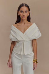 Rayne Off Shoulder Denim Top - White