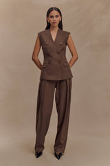 Penelope Pleated High Waisted Pants - Chocolate