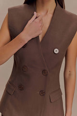 Penelope Suiting Sleeveless Blazer - Chocolate