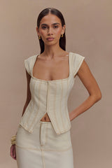 Loretta Cap Sleeve Denim Top - Ecru