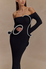 Sandrine Off Shoulder Knit Maxi Dress - Black/White