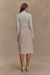 Vera Suiting Split Front Midi Skirt - Ivory Stone