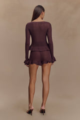 Eleanor Knit Frill Shorts - Chocolate
