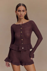 Eleanor Knit Frill Cardigan - Chocolate