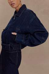 Fallon Cropped Denim Jacket - Indigo Blue