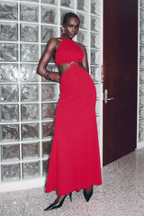 Marlowe Halter Knit Maxi Dress - Red