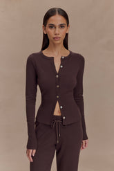 Reese Fitted Knit Cardigan - Dark Chocolate