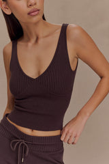 Natalya Ribbed Knit Cami Top - Dark Chocolate