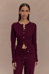 Reese Fitted Knit Cardigan - Merlot