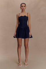 Cheyenne Scallop Denim Mini Dress - Indigo Blue