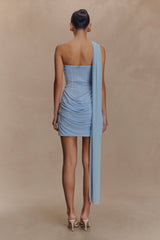 Mattea Slinky And Mesh Mini Dress With Scarf - Powder Blue