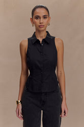 Selene Sleeveless Halter Shirt - Black