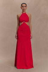 Marlowe Halter Knit Maxi Dress - Red