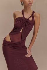 Edwina Knotted Mesh Maxi Dress - Mahogany