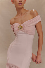 Kellie Off Shoulder Crepe Maxi Dress - Blush Pink