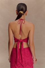 Kensley Broderie Halter Top - Dragonfruit