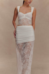 Guinevere Lace And Mesh Maxi Skirt - Ivory