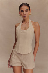 Meadow Denim Corset Halter Top - Stone Wash