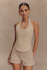 Meadow Denim Corset Halter Top - Stone Wash