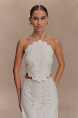 Kensley Broderie Halter Top - White