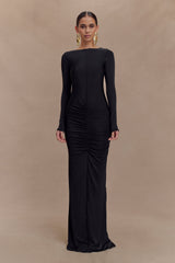 Louisa Long Sleeve Slinky Maxi Dress - Black