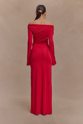 Therese Off Shoulder Ruched Maxi Dress - Red