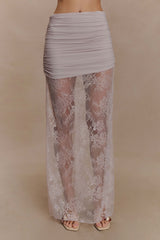 Guinevere Lace And Mesh Maxi Skirt - Lilac