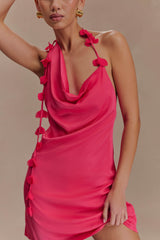 Gwenda Satin Floral Mini Dress - Dragonfruit