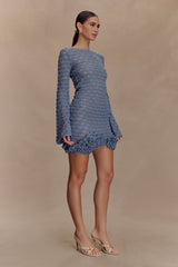Aileen Ruffle Crochet Mini Dress - Steel Blue