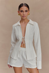 Annalee Cotton Beaded Tie Shirt - White
