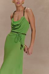 Elaine Chiffon Beaded Maxi Dress - Green